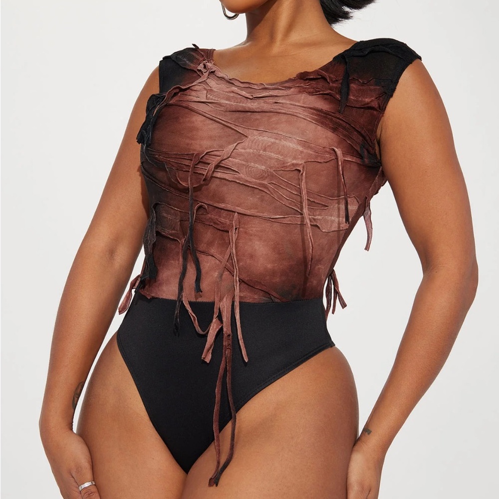 Just My Vibe Distressed Bodysuit - Brown/combo